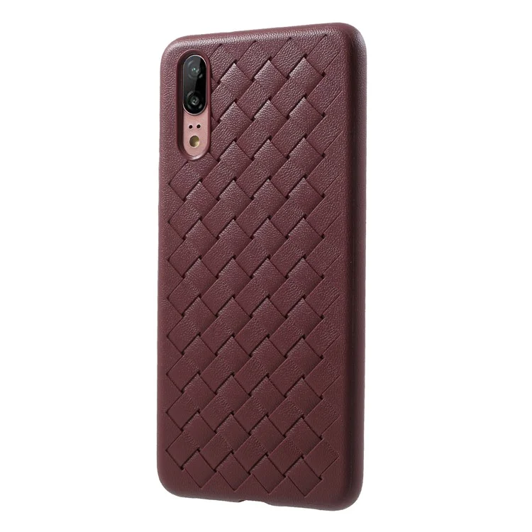 Woven Pattern Soft TPU Phone Back Case for Huawei P20 - Brown