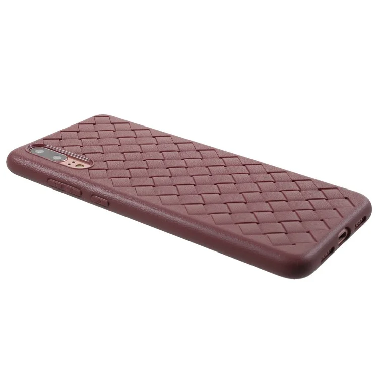 Woven Pattern Soft TPU Phone Back Case for Huawei P20 - Brown