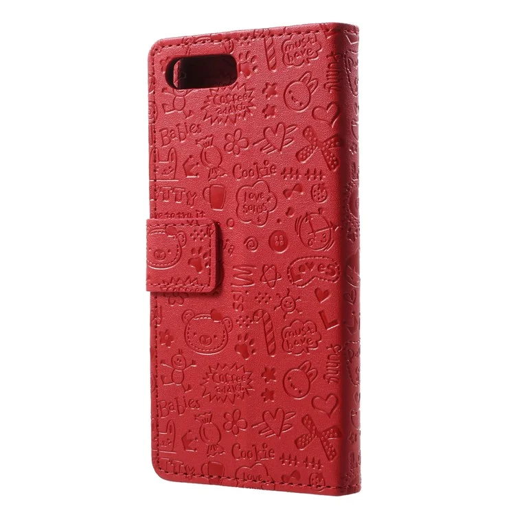 Cartoon Graffiti PU Leather Wallet Stand Case for Huawei Honor 10 - Red