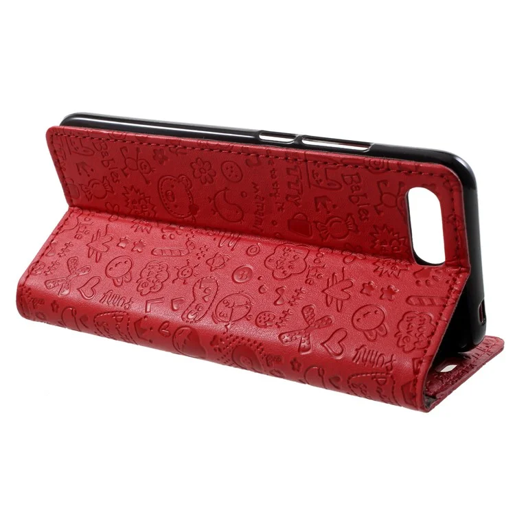 Cartoon Graffiti PU Leather Wallet Stand Case for Huawei Honor 10 - Red