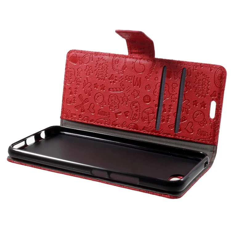 Cartoon Graffiti PU Leather Wallet Stand Case for Huawei Honor 10 - Red