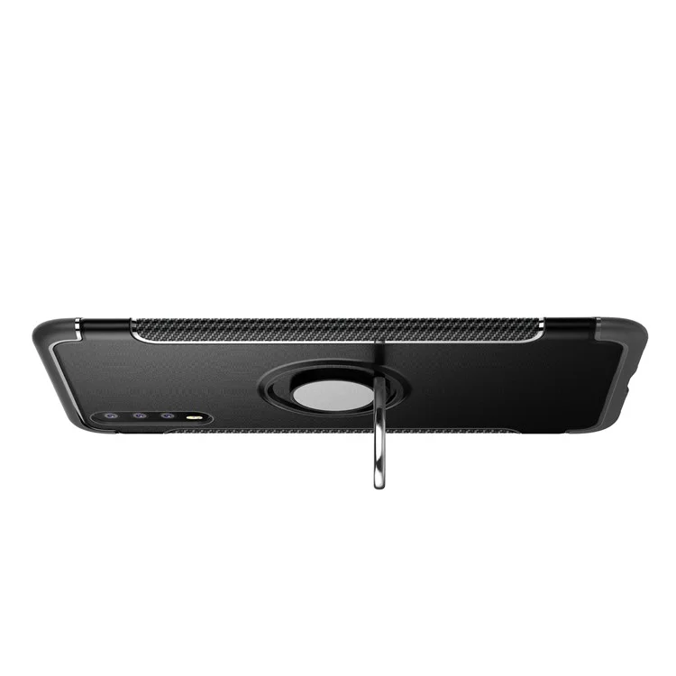 Kickstand Carbon Fiber Texture TPU + PC Hybrid Case for Huawei P20 (Built-in Magnetic Metal Sheet) - Black