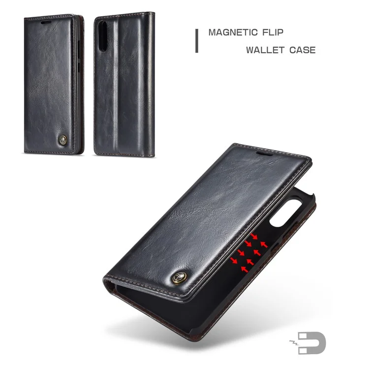 CASEME Oil Wax Crazy Horse Wallet Leather Stand Case for Huawei P20 - Black