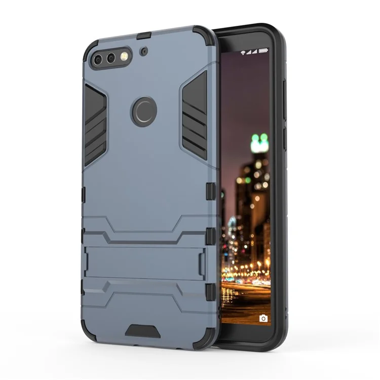 Case de Portada Combinada de Plástico + TPU Con Kickstand Para Huawei Disfrute 8 /honor 7C /Y7 Prime (2018) - Azul Oscuro