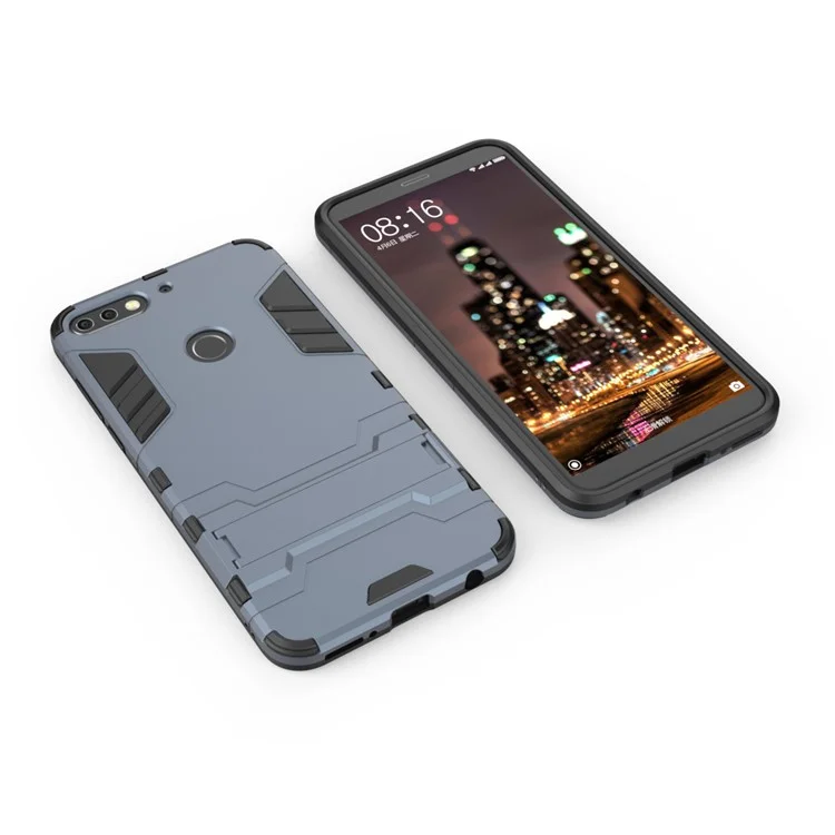 Plastic + Tpu Combo Couverture de Couverture Avec Laerc -stand Pour Huawei Profitez de 8 / Honor 7C / y7 Prime (2018) - Bleu Foncé