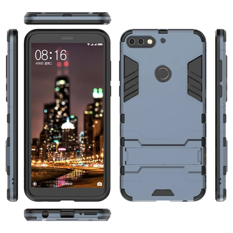 Custodia Combo in Plastica + TPU Con Cavalletto Per Huawei Goditi 8 /honor 7C /Y7 Prime (2018) - Blu Scuro