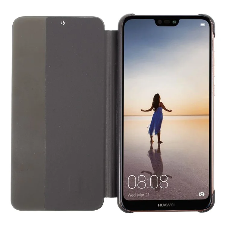 View Window Smart PU Leather Phone Case for Huawei P20 Pro - Black
