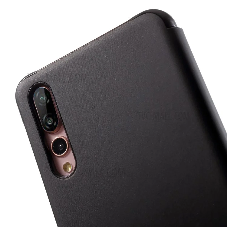 View Window Smart PU Leather Phone Case for Huawei P20 Pro - Black