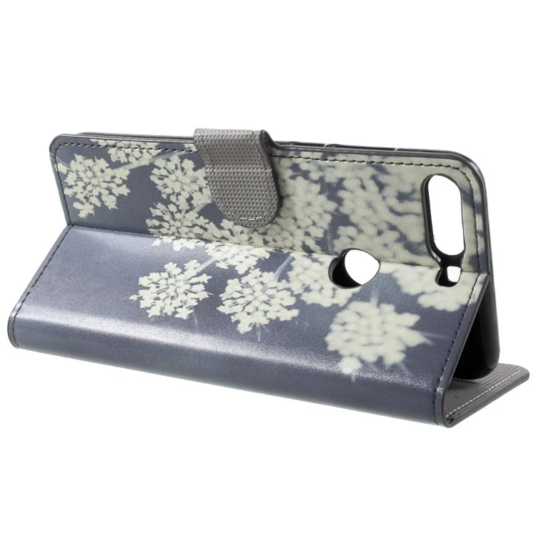 Pattern Printing Wallet Stand Leather Phone Case for Huawei Honor 7C / Enjoy 8 - White Blooming Flower