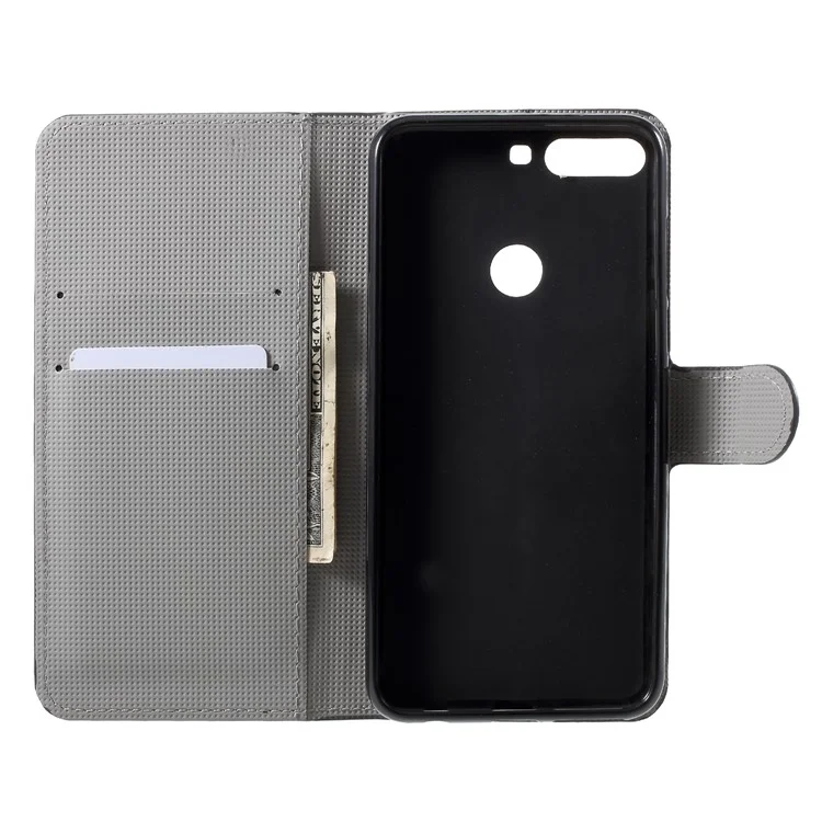 Pattern Printing Wallet Stand Leather Phone Case for Huawei Honor 7C / Enjoy 8 - White Blooming Flower