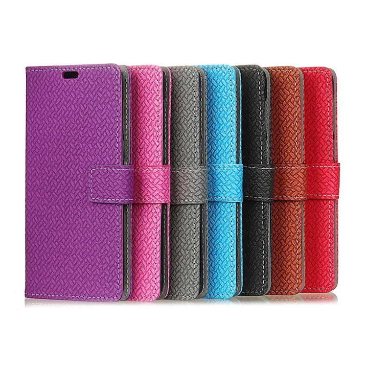 Woven Pattern Leather Wallet Case for Huawei Enjoy 8/Honor 7C /Y7 Prime (2018) - Black