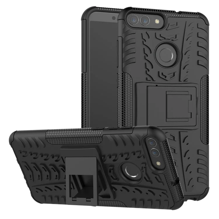 Anti-slip PC + Silicone Hybrid Case with Kickstand for Huawei P Smart / Enjoy 7S - Black