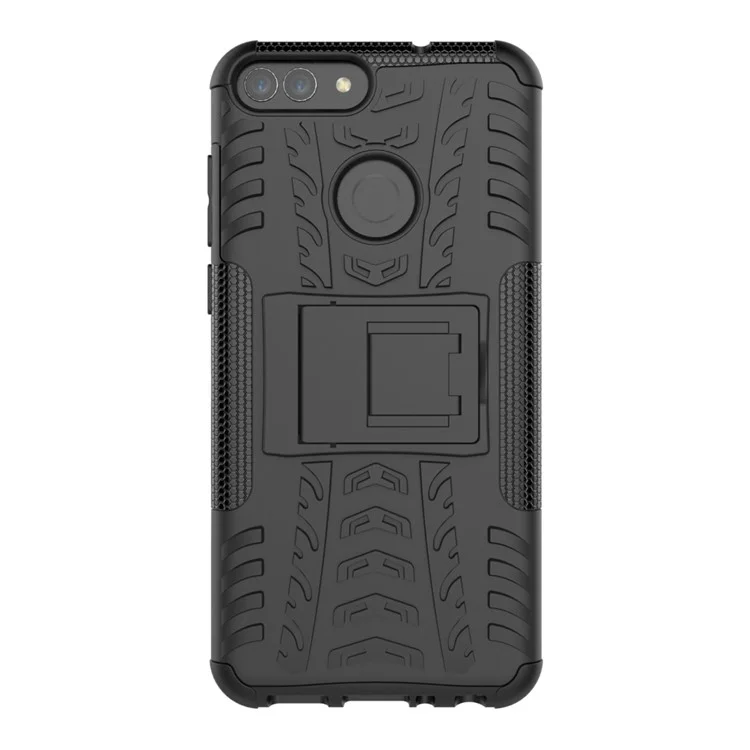 Anti-slip PC + Silicone Hybrid Case with Kickstand for Huawei P Smart / Enjoy 7S - Black