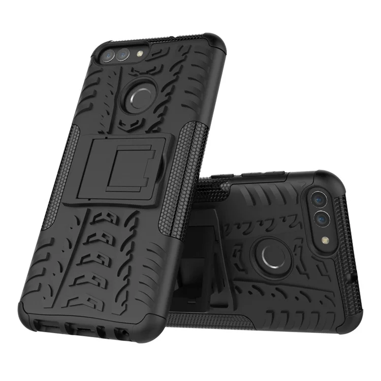 Anti-slip PC + Silicone Hybrid Case with Kickstand for Huawei P Smart / Enjoy 7S - Black