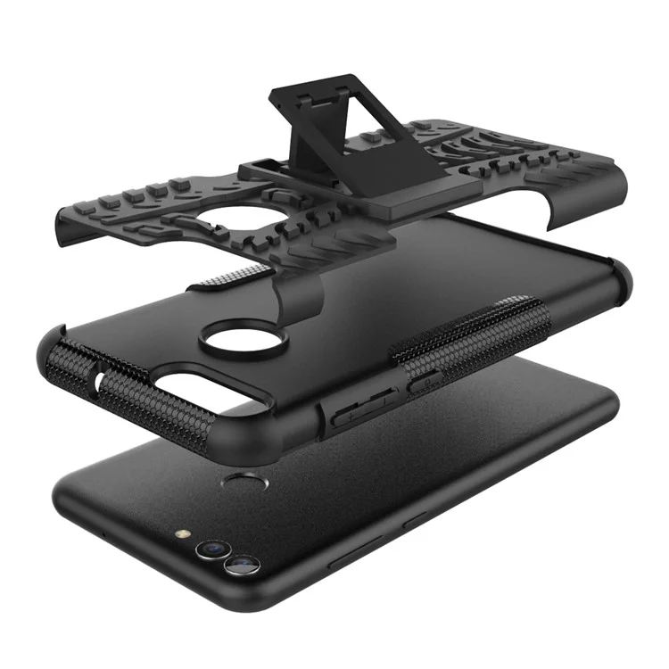 Anti-slip PC + Silicone Hybrid Case with Kickstand for Huawei P Smart / Enjoy 7S - Black
