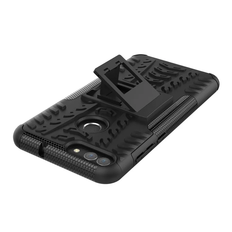 Anti-slip PC + Silicone Hybrid Case with Kickstand for Huawei P Smart / Enjoy 7S - Black