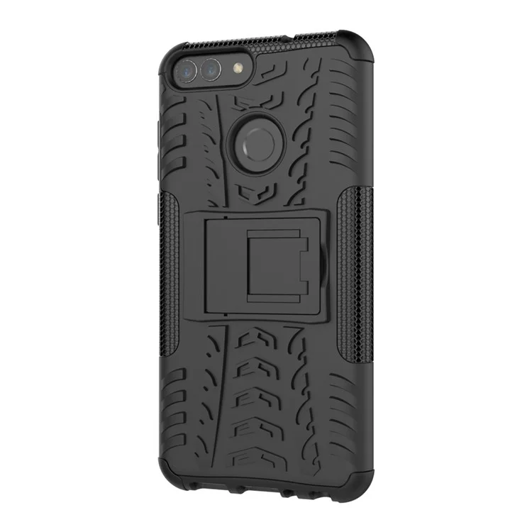 Anti-slip PC + Silicone Hybrid Case with Kickstand for Huawei P Smart / Enjoy 7S - Black