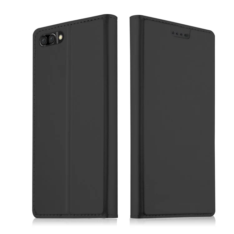 Card Holder Auto-absorbed Leather Cell Phone Case with Stand for Huawei Honor 10 - Black