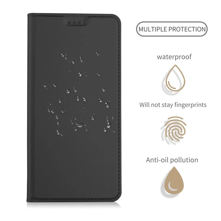 Card Holder Auto-absorbed Leather Cell Phone Case with Stand for Huawei Honor 10 - Black