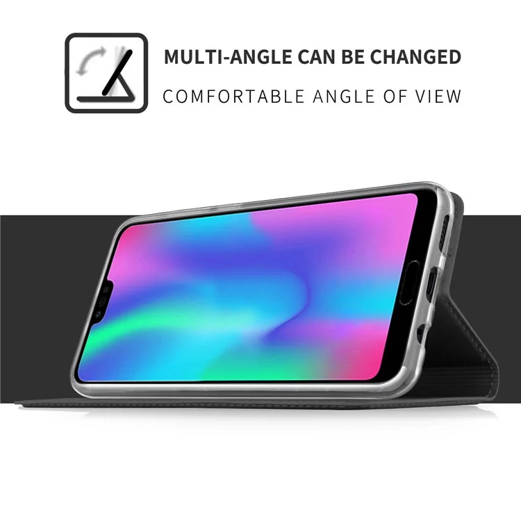 Card Holder Auto-absorbed Leather Cell Phone Case with Stand for Huawei Honor 10 - Black