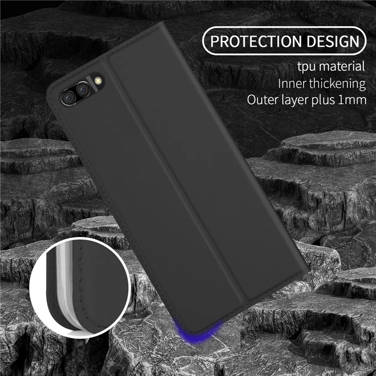 Card Holder Auto-absorbed Leather Cell Phone Case with Stand for Huawei Honor 10 - Black