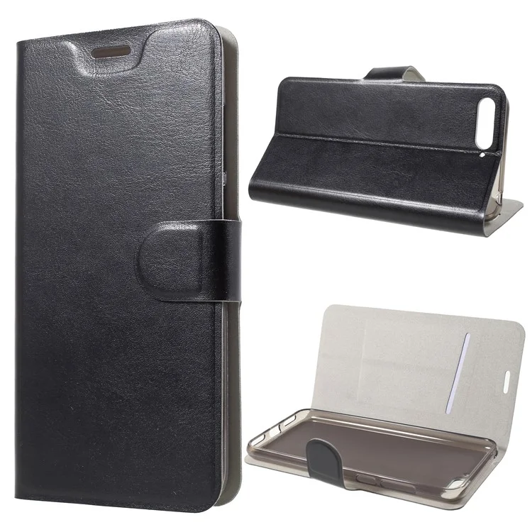 For Huawei Y6 (2018) Crazy Horse Texture PU Leather Protection Mobile Phone Case with Stand - Black