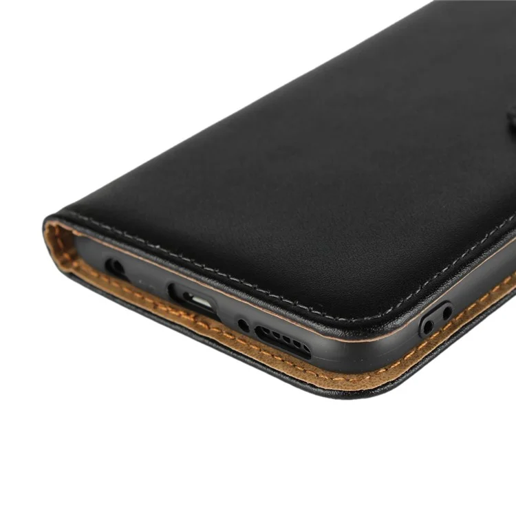 Genuine Leather Wallet Stand Phone Case for Huawei Honor 7C / Enjoy 8 - Black