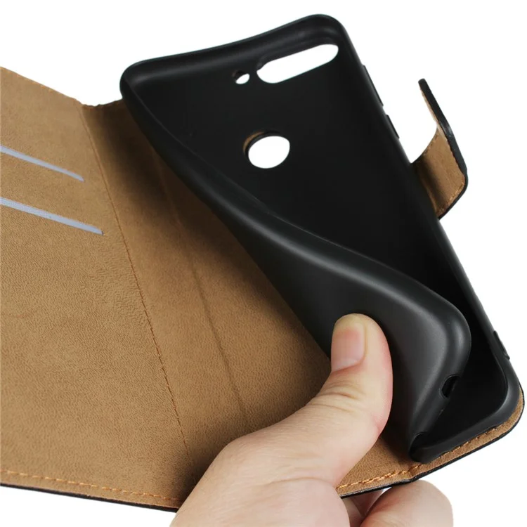 Genuine Leather Wallet Stand Phone Case for Huawei Honor 7C / Enjoy 8 - Black
