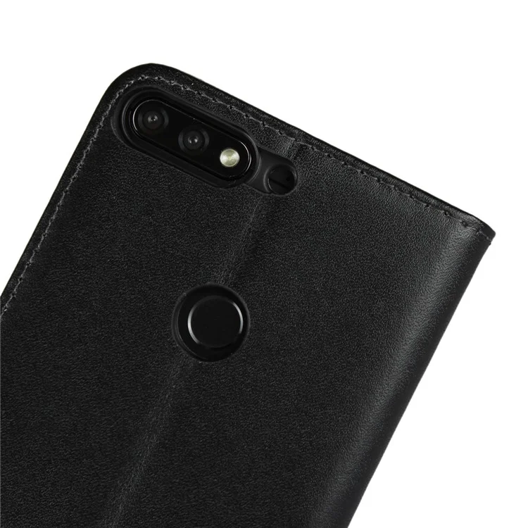 Genuine Leather Wallet Stand Phone Case for Huawei Honor 7C / Enjoy 8 - Black