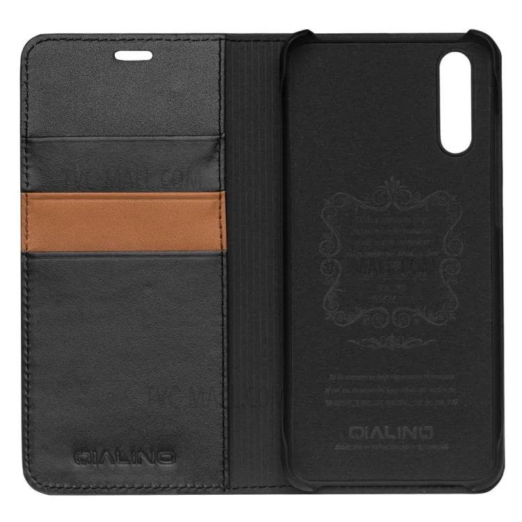 Qialino Classic Gen II Cowhide Vélication du Pautlet de Cuir Mobile Pour Huawei P20 - le Noir