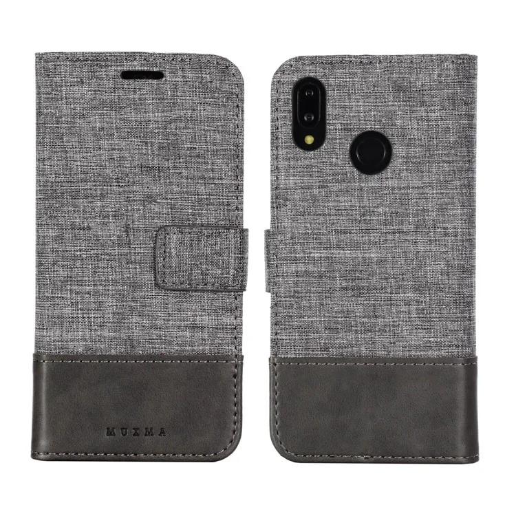 MUXMA Leather Canvas Splicing Stand Mobile Cover for Huawei P20 Lite/Nova 3e - Grey