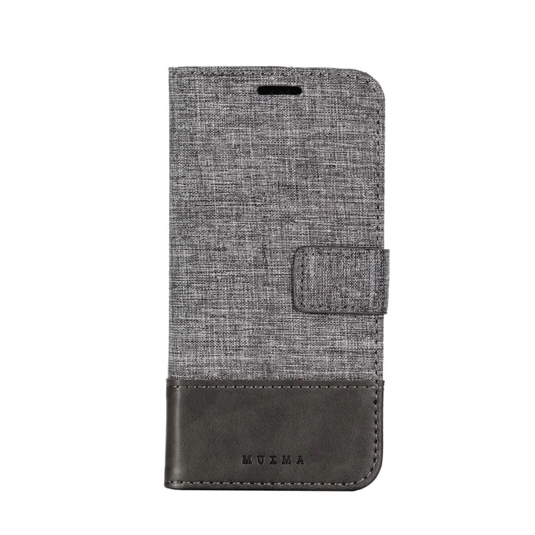 MUXMA Leather Canvas Splicing Stand Mobile Cover for Huawei P20 Lite/Nova 3e - Grey