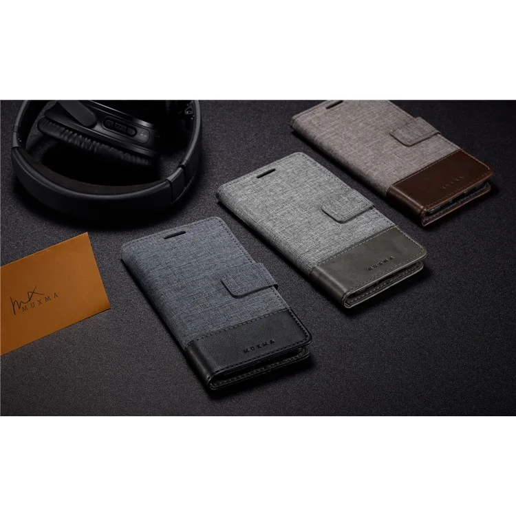 MUXMA Leather Canvas Splicing Stand Mobile Cover for Huawei P20 Lite/Nova 3e - Grey