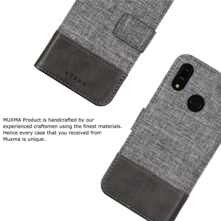 MUXMA Leather Canvas Splicing Stand Mobile Cover for Huawei P20 Lite/Nova 3e - Grey