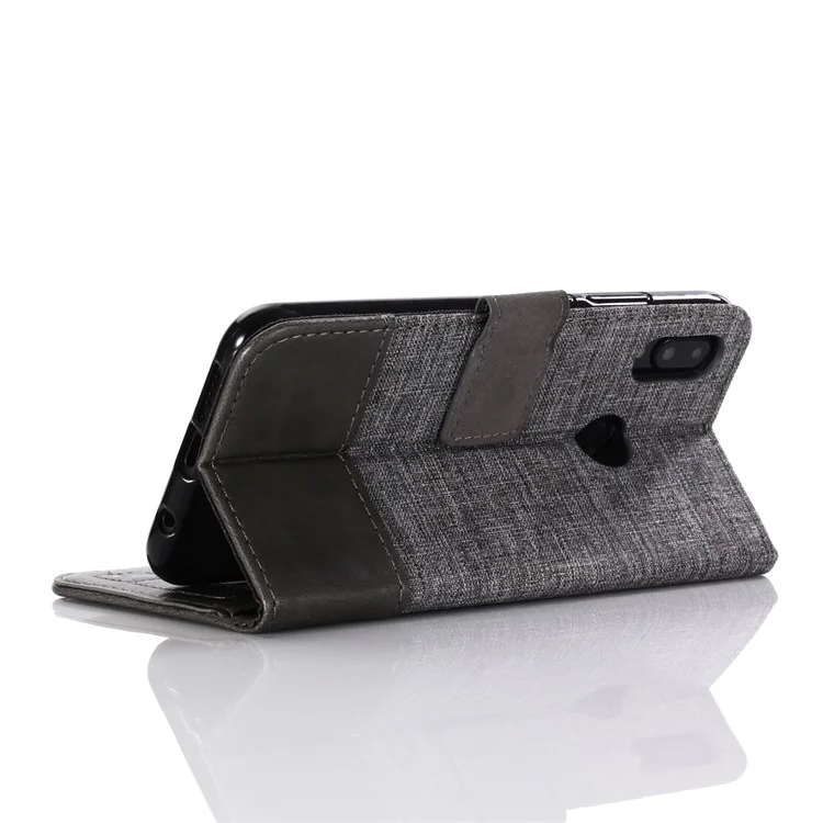 MUXMA Leather Canvas Splicing Stand Mobile Cover for Huawei P20 Lite/Nova 3e - Grey