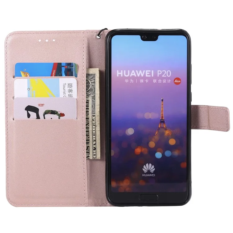 Wallet Leather Cell Phone Case for Huawei P20 - Rose Gold