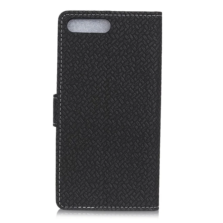 Woven Texture Wallet Stand Leather Phone Cover for Huawei Honor 10 - Black