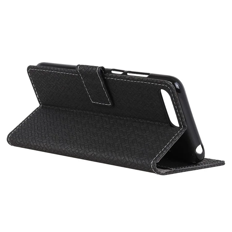 Woven Texture Wallet Stand Leather Phone Cover for Huawei Honor 10 - Black