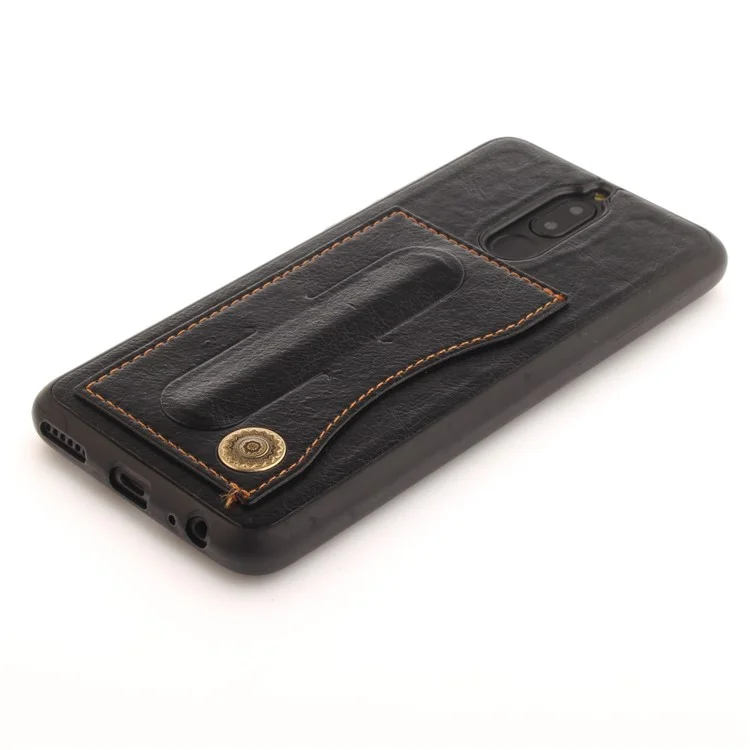 PU Leather Coated TPU Card Holder Case with Kickstand for Huawei Mate 10 Lite / nova 2i / Maimang 6 / Honor 9i (India) - Black