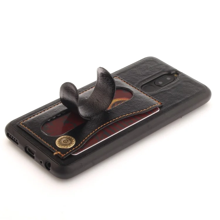 PU Leather Coated TPU Card Holder Case with Kickstand for Huawei Mate 10 Lite / nova 2i / Maimang 6 / Honor 9i (India) - Black