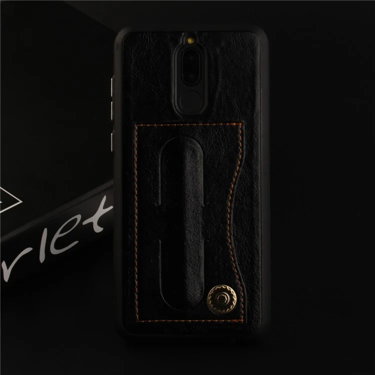 PU Leather Coated TPU Card Holder Case with Kickstand for Huawei Mate 10 Lite / nova 2i / Maimang 6 / Honor 9i (India) - Black