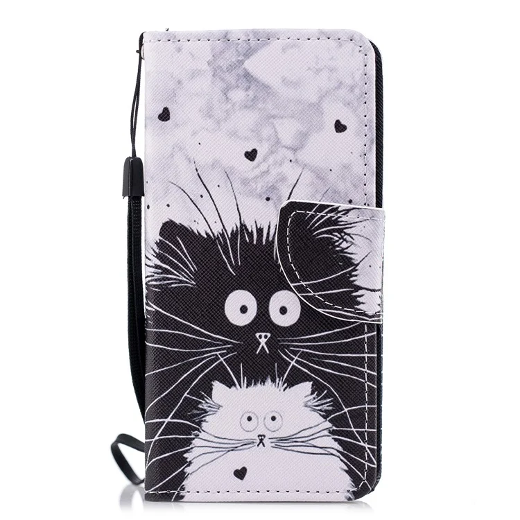 Cross Texture Pattern Printing Wallet Stand Leather Mobile Shell for Huawei P20 - Black and White Cat