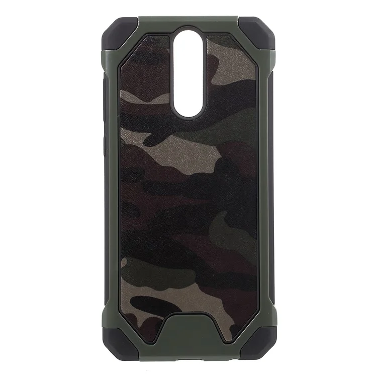 Camouflage Leather Coated PC TPU Hybrid Back Case for Huawei Mate 10 Lite / nova 2i / Maimang 6 / Honor 9i (India) - Green
