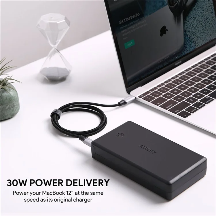 AUKEY PB-Y7 30000mAh Portable USB-C Quick Charge 3.0 Power Bank with Power Deliver