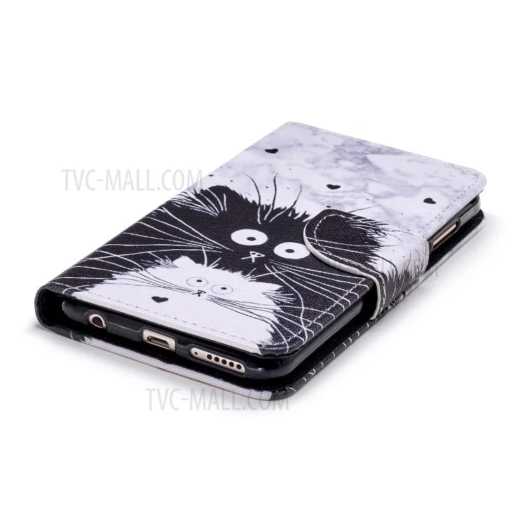 Motif Imprimer en Cuir Portefeuille Pour Huawei Honor 7c / Profitez de 8 / Y7 Prime (2018) - Chat Noir et Blanc