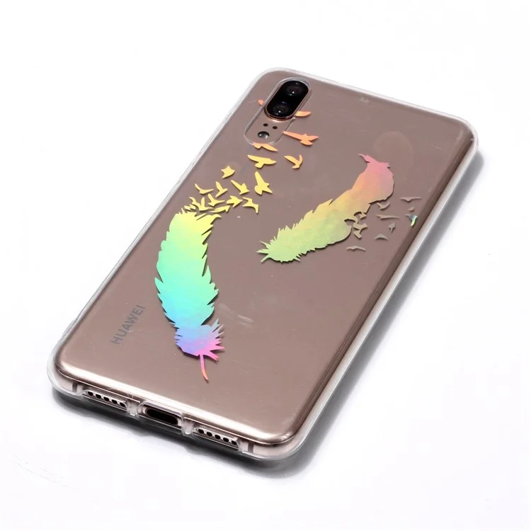Colorful Laser Carving Patterned TPU Case for Huawei P20 - Two Feathers