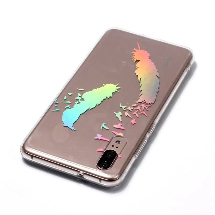 Colorful Laser Carving Patterned TPU Case for Huawei P20 - Two Feathers