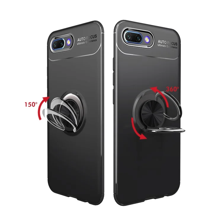 Finger Ring Kickstand TPU Mobile Case for Huawei Honor 10 (Built-in Magnetic Metal Sheet) - Black