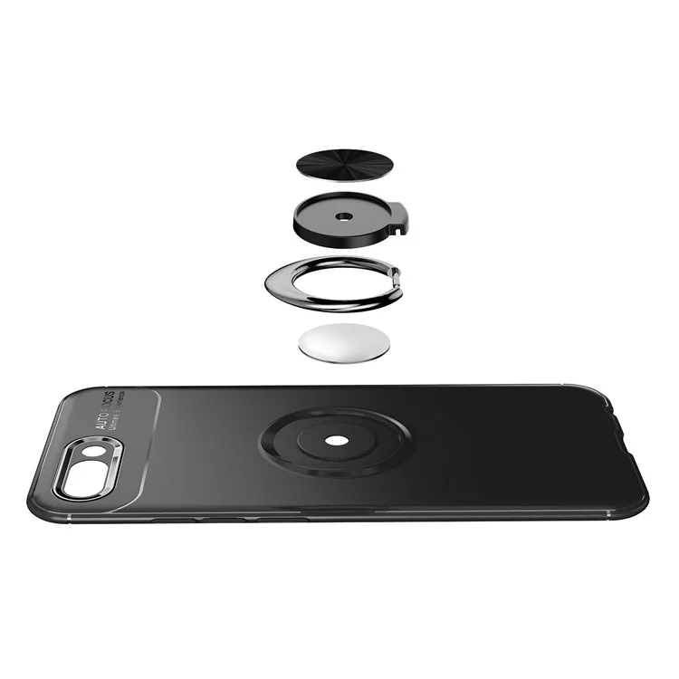 Finger Ring Kickstand TPU Mobile Case for Huawei Honor 10 (Built-in Magnetic Metal Sheet) - Black