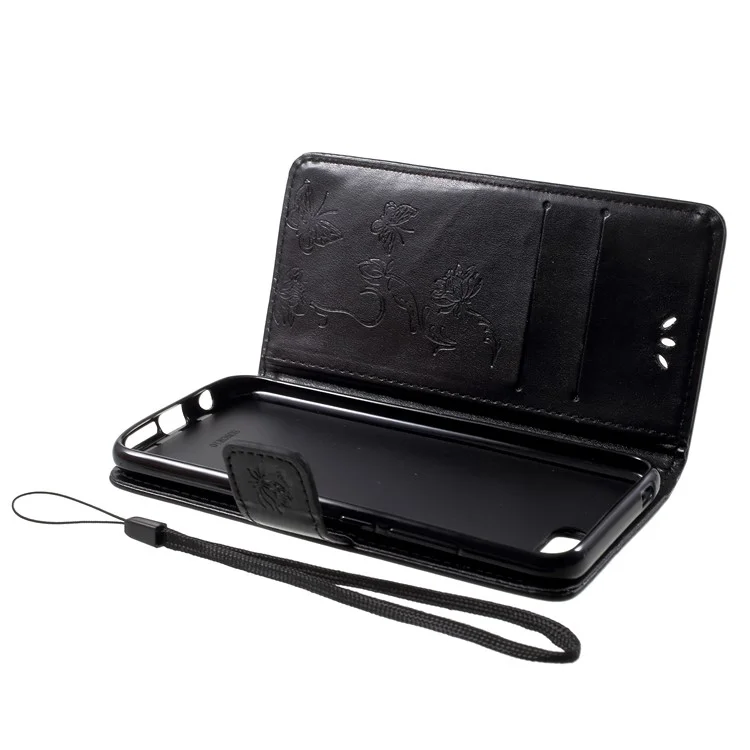Imprint Butterfly Flowers Leather Wallet Case for Huawei Honor 10 - Black